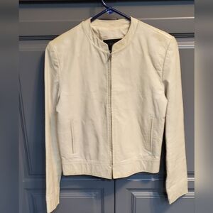 Express World Brand  Cream Color Genuine Leather Jacket 3/4 Preowned⚜️🤎⚜️